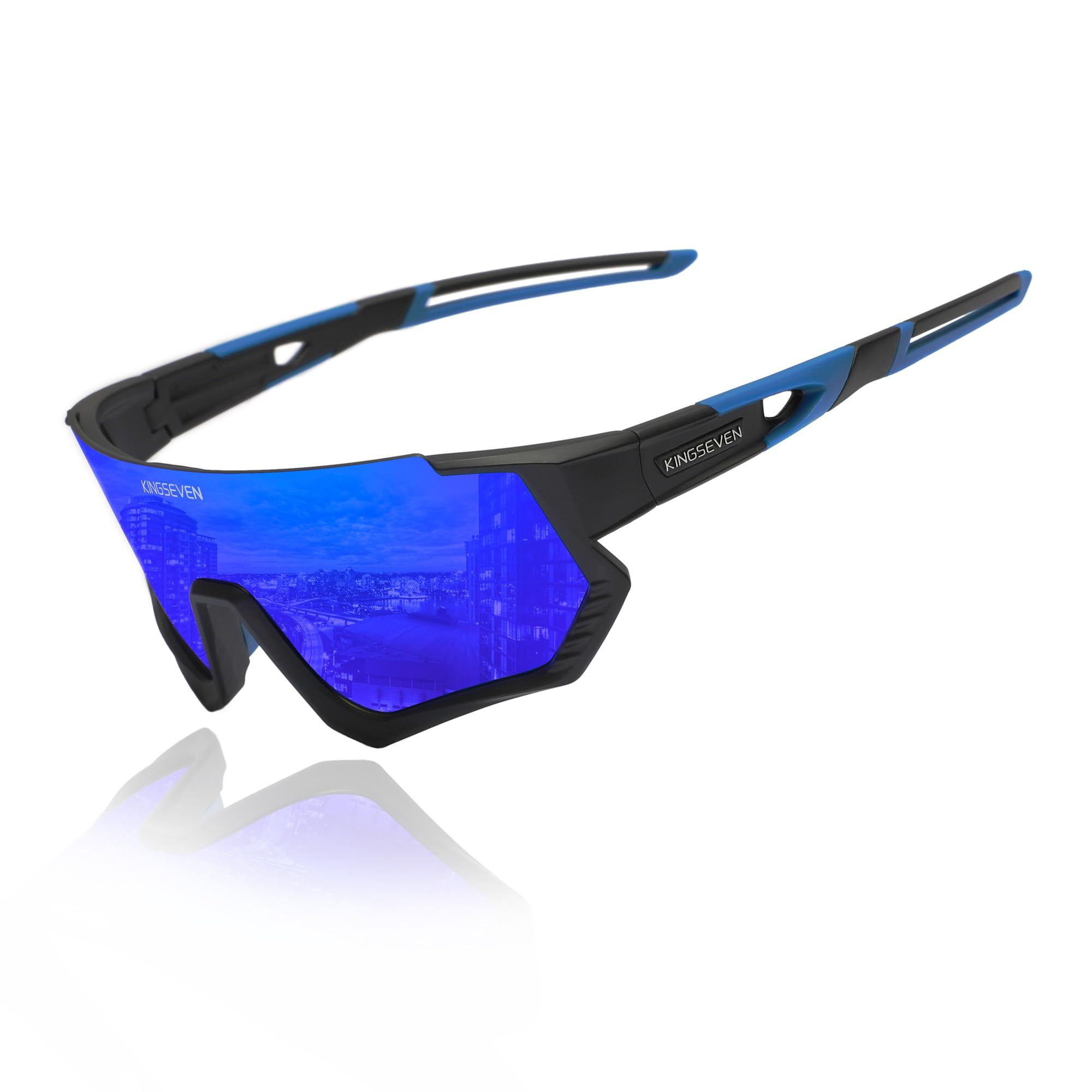 KINGSEVEN Polarized Cycling Sunglasses Men Sports Sunglasses Mtb Bicycle Glasses UV400 Protection LS910 (LS910-C11 Black Dark Blue)