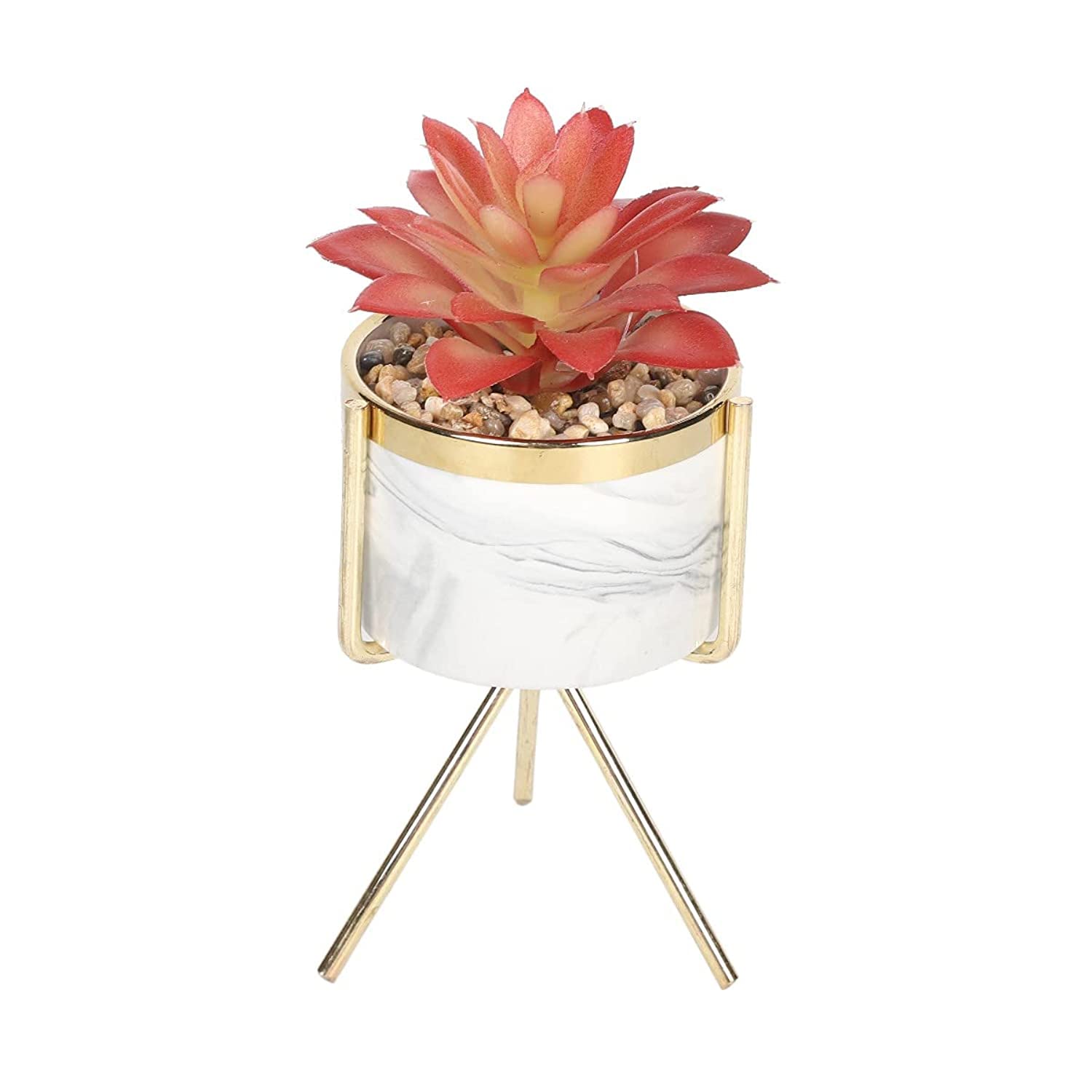 Sleepdown Halo Red Leaf Marble Stand Faux Artificial Succulent Plant for Home Office Bathroom Decor Indoor Decoration Aesthetics, Small