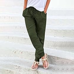 JIOEEH Work Pants for Women Linen Drawstring Back