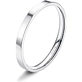 MILACOLATO S925 Sterling Silver Rings for Women Men 18K White Gold Plated Stackable Statement Thin Plain Thumb Ring High Polished Wedding Band Ring Comfort Fit Size 4 to 12, 1mm 2mm 3mm 4mm 6mm