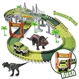 TEEHOME Dinosaur Track Toy Sets New Update Bridge Create A Road with 142 Pcs Flexible Tracks | Jurassic World Dinosaur Race Car Toys for Kids | Great Gift for The Birthday for Children Aged 3+