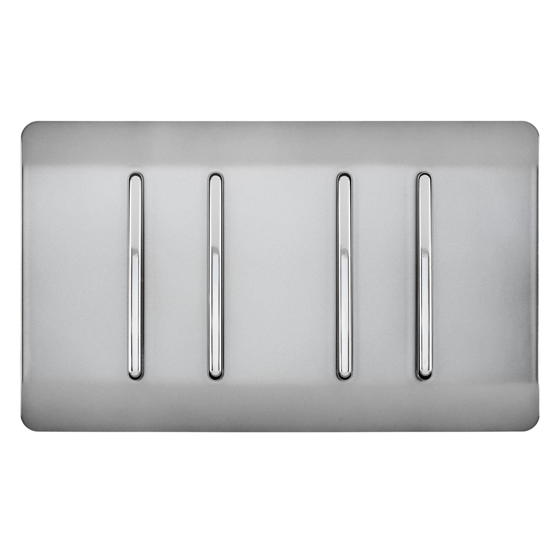 Trendi 4 Gang 2 Way 240V Screwless Raised Front Twin Plate Plastic Artistic Modern Glossy 10 Amp Chrome Rocker Quad Electrical Wall Light Switch Brushed Steel - ART-SS44BS