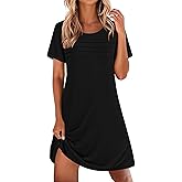 Ekouaer Cotton Nightgowns for Women Short Sleeve Sleep Shirts Pleated Night Shirts Soft Crew Neck Night Gown