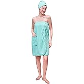 Mutenlc Women's Lightweight Velcro Spa Wrap with Hair towel Body Wrap after Shower Adjustable Closure Bathrobe