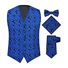 S.H. Churchill & Co. Men's 4 Piece Paisley Vest Set, with Bow Tie, Neck Tie & Pocket Hankie - (L (Chest 44), Royal Blue/Black)