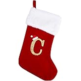 Sailup 20 Inches Monogram Christmas Stockings with Letters, Large Super Soft Christmas Stockings Red Velvet with White Super Soft Plush Cuff for Christmas Xmas Tree Holiday Fireplace (C)