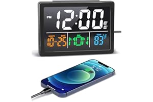 JALL Digital Alarm Clock, with 5.5" Large LED Time Display, Adjustable Alarm Volume, 6 Level Brightness, Alarm Settings, USB Charger, Temperature Detect, Snooze, Clocks for Bedroom, Bedside, Desk, Black