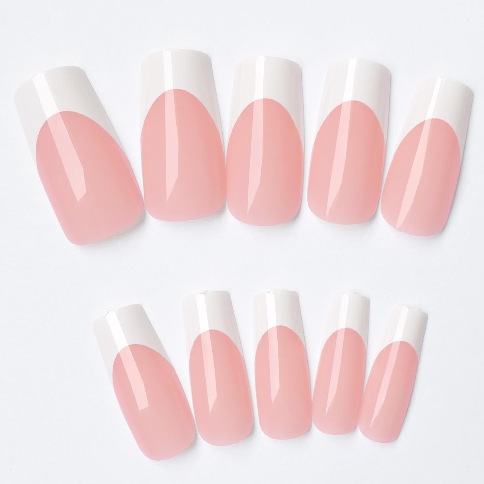 AddFavor 120pcs White French Tip Press on Nails Medium Square Fake Nails Nude False Nails Square French Press ons Square Nail Acrylic Artificial Nail with Adhesive Tab for Women Girls - Image 2