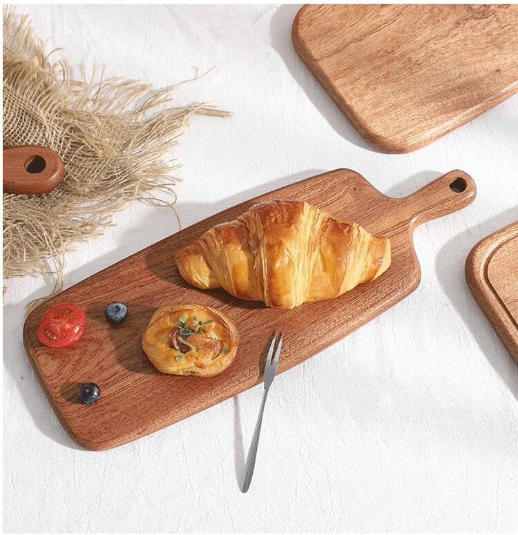 HomeDo Wood Cutting Board for Kitchen,Wooden Chopping Board,Whole Wood Ebony,Serving Board with Handles,Charcuterie Board for Bread, Meat, Fruits,Cheese,Pizza and Vegetables (Ordinary Handle,40x15cm)