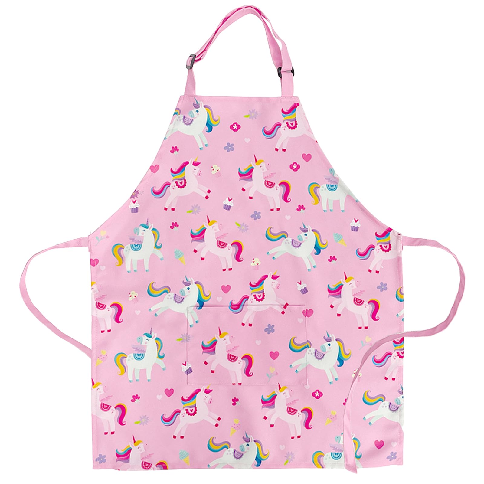 DECOWALL AP-001 Kids Apron - Unicorn for Girls Boys Chef Kitchen Apron with Pocket for Children Cooking Baking Painting Crafting Art Gardening Adjustable Strap Gift Little Helper