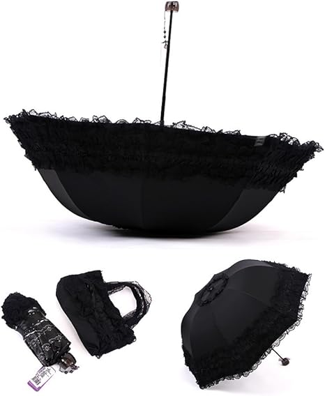 Amazon Hush Vane 折り畳み傘 日傘 雨傘 晴雨兼用 折りたたみ レース フリル 可愛い収納袋付き ブラック Hush Vane 傘 レインウェア 通販
