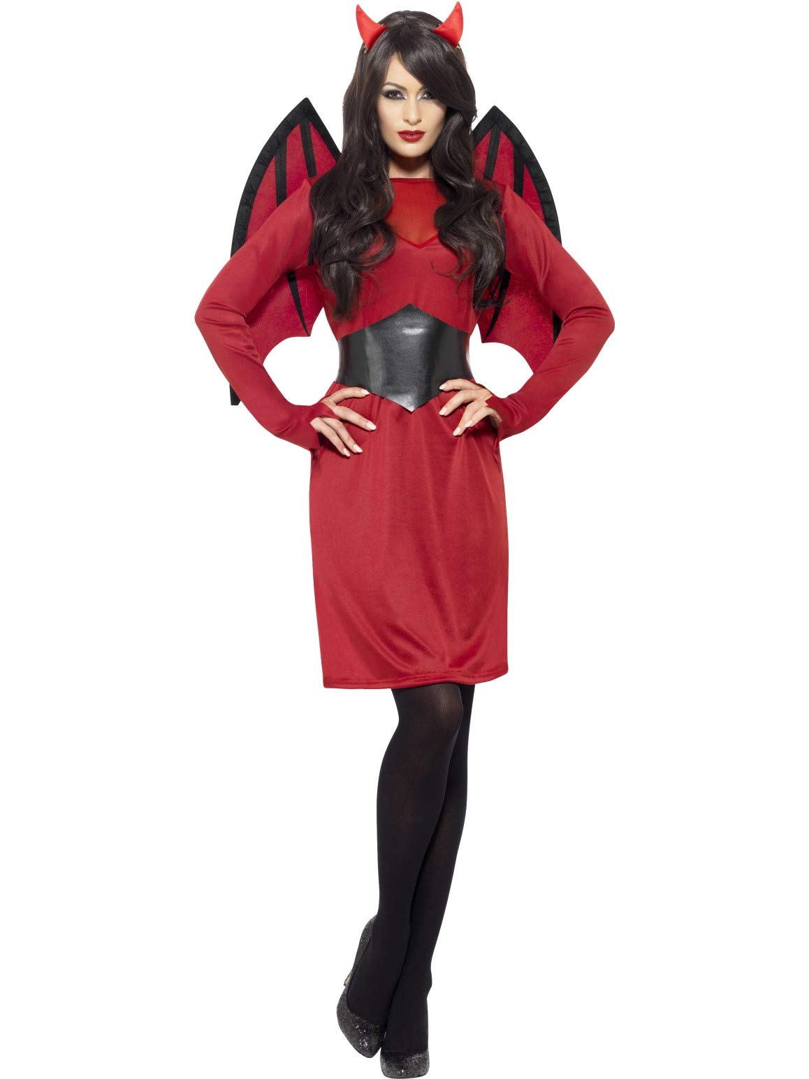 Smiffys Economy Devil Costume Dress, Wings, Belt & Horns, Fancy Dress, Adult Dress Up Costumes