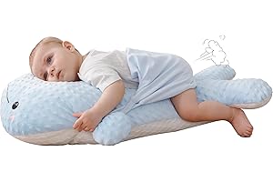 SUNSHE Newborn Baby Sleep Pillow Infant Pillow,Tummy Time Pillow,Burpee Pillow for Babies - Anti Roll Side Sleeping with Fixing Belt，Soothing Exhaust Solution for Baby's Discomfort (Blue Whale)