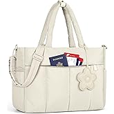 RAINSMORE Laptop Tote Bag for Women 15.6 Inch Lightweight Puffer Work Tote Bag Quilted Travel Bags with Shoulder Strap Large Computer Briefcase Teacher Nurse Bag for Casual Office Travel, Beige