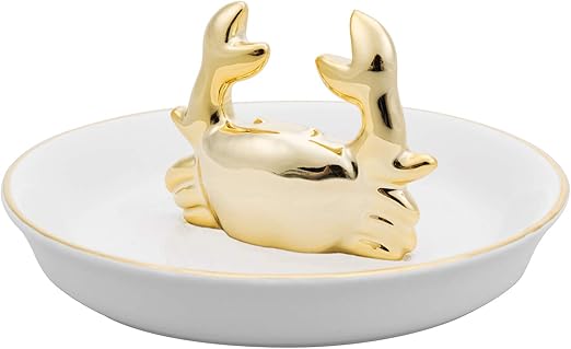 Amazon Com Mygift Golden Crab Ring Holder Ceramic Jewelry Dish Home Kitchen