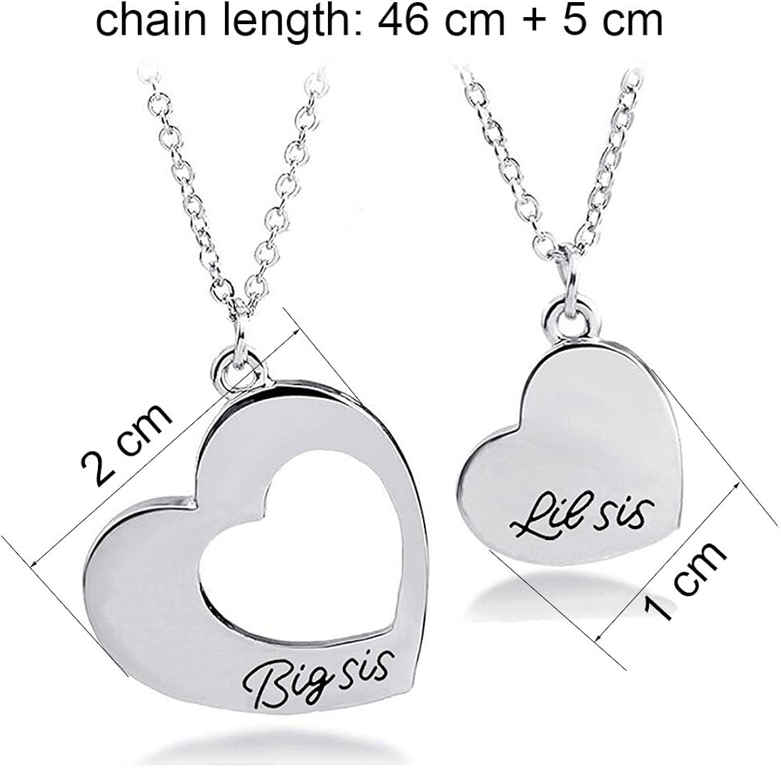 Sister Necklace for 2 Big Sister Little Sister Heart Pendant Necklace (2sis necklace setS), Rose Gold, Silver, 46 cm - Image 3