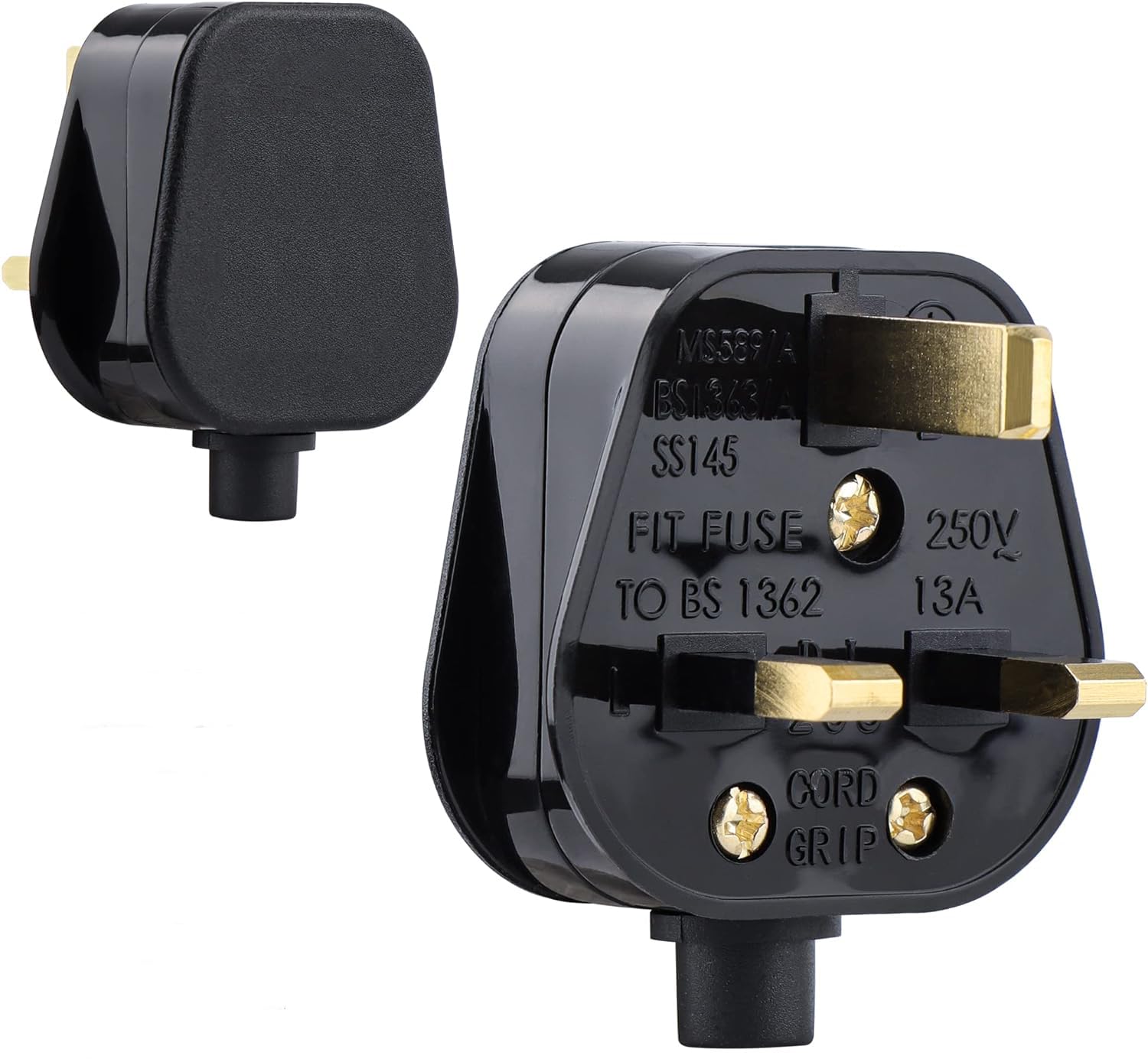 2 Pack 3 Pin Plug UK 13 Amp Plugs Fused Mains Plugs Black Plug with 3A 5A 7A 10A 13A Domestic Fuses Kit