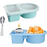 WEISEAFEN 2 Pack +1 Pcs Folding spoon Silicone Reusable Snack Containers with Lids, Double Compartment Snackle Box, Salad Dressing Sauce Seasoning Container, Small Mini Food Snack Boxs for Travel