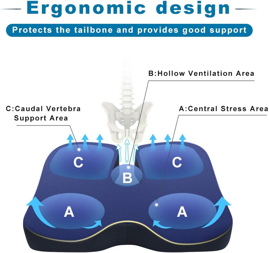 Seat Cushion for Office Chair, Mkicesky Memory Foam Coccyx Cushion Relieve Tailbone, Lower Back, Hip, Sciatica Pain, Ergonomic Seat Pad for Car, Wheelchair, Desk Chair and Sitting on Floor: Office Products