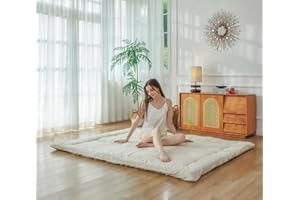 imflmats Japanese Floor Mattress,Futon Mattress,Queen Foldable Mattress 80"x 60",Topper Floor Bed Mattress,Portable Tatami Mat,Sleeping Pad for Adults,Guest Mattress for Floor,Beige A,Queen
