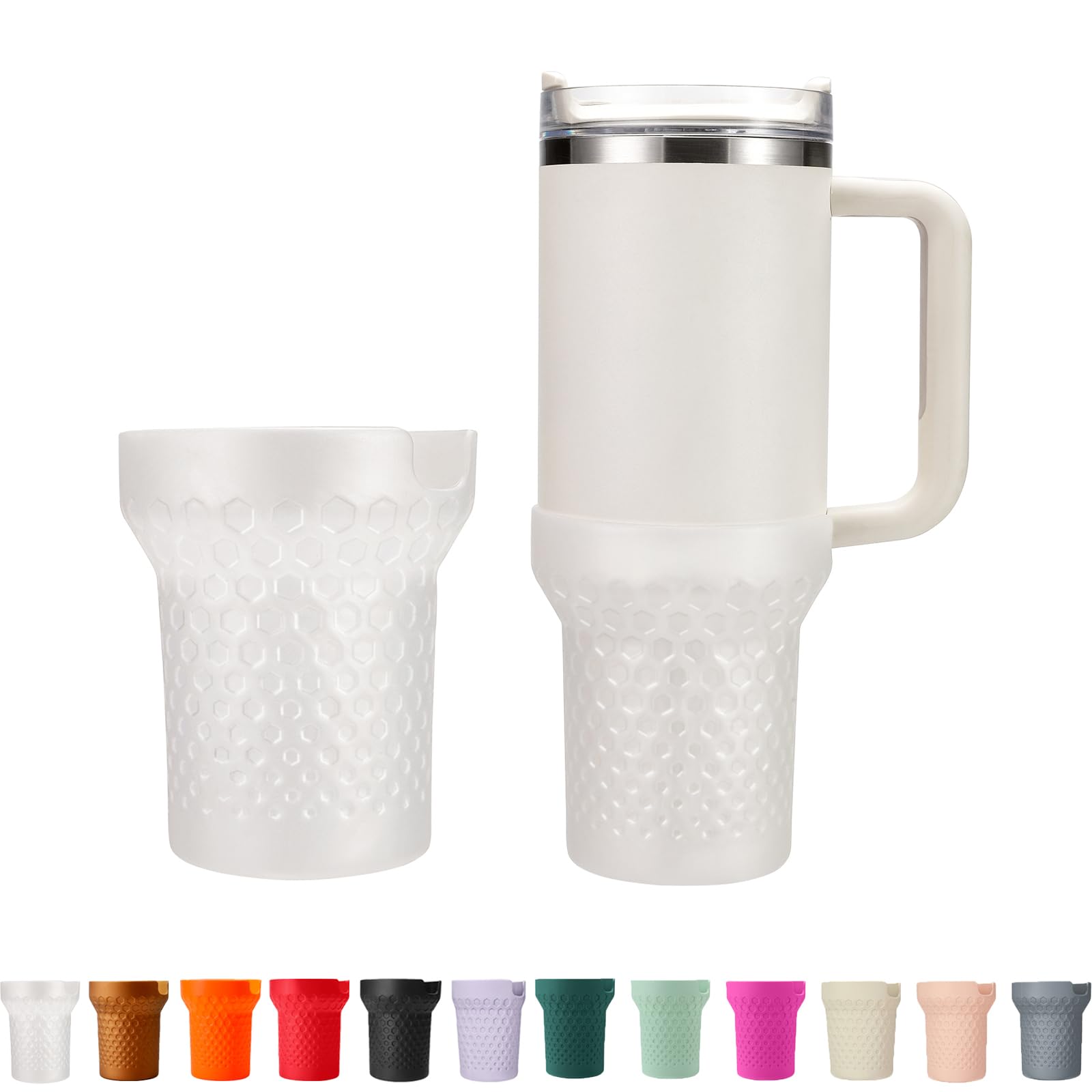 Photo 1 of GardTok Clear Silicone Boot for Stanley, Translucent Protector Sleeve Accessories for Stanley Quencher H2.0 FlowState Tumbler 40oz / Stanley Adventure Quencher Tumbler 40oz (White)
