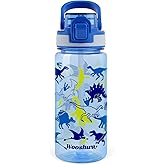 wooshwa Kids Water Bottle for School, 20 Oz Plastic Water Bottle with Silicone Spout and Pop-Up Cover, BPA Free & Dishwasher Safe (Dinosaur)