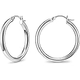 SWEETV 925 Sterling Silver Hoop Earrings-Chunky Huggie Earrings for Women, Diameter 25/30/40/50MM