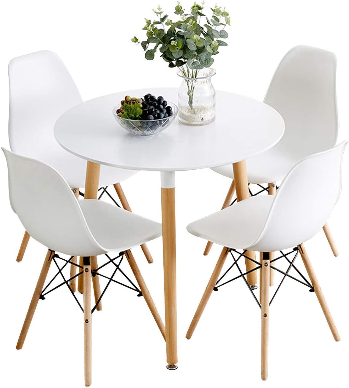 ME2 Dining Table Set Dining Table Dining Room Table Set for Small Spaces Kitchen Table and Chairs for 4 Table with Chairs Home Furniture Round Modern White Dining Set