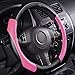 CAR PASS Rainbow Sporty Leather Steering Wheel Cover Universal Fits for 95% Truck,SUV,Cars,14.5-15inch Anti-Slip Safety Comfortable Desgin (Black Pink)