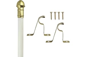 Amazing Drapery Hardware 7/16 Inch White Cafe Rods with Brass Ends, Set of 1 (Hardware Included) - Adjustable Length 16-28 Inches, Easy to Install Metal Rods for Doors, Windows, and Sidelights