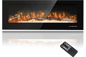 Sumajuc 50 inch Ultra-Thin Electric Fireplace Recessed and Wall Mounted,32 Color Combinations Adjustable Fireplace,750/1500W Heater w/Thermostat,Timer,Touch Screen & Remote Control,Log Set & Crysta