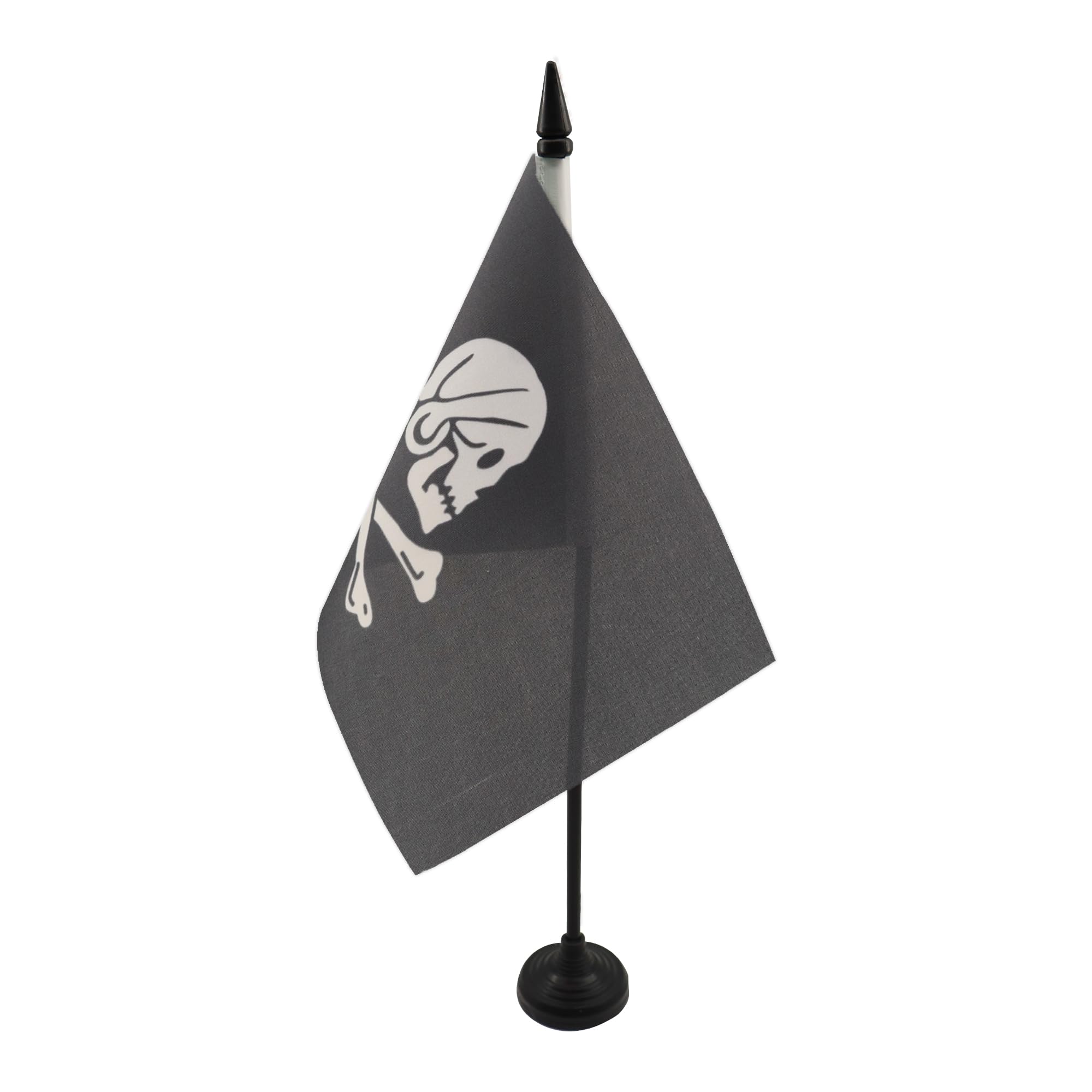 AZ FLAG Pirate Henry Avery Black Table Flag 5'' x 8'' - skull Pirates Office Decoration 100% Polyester 21 x 14 cm - Mini Desk Flag with Pole and Black Plastic Base