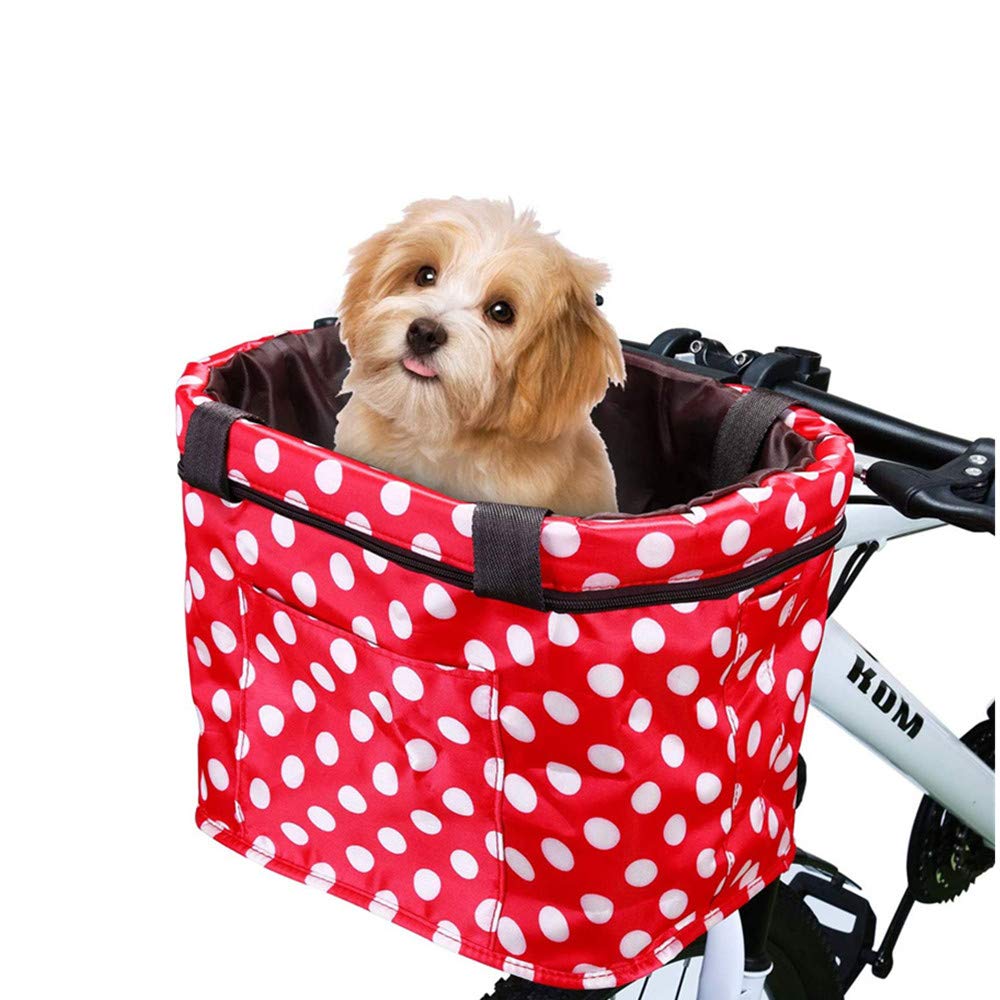 Dog Bike Basket Bag with Reflective Stripe Multipurpose Pet,Bike Handleber Front Waterproof Folding Detachable Removable for Small Dogs and Cats,Happy Travel with Your Pet