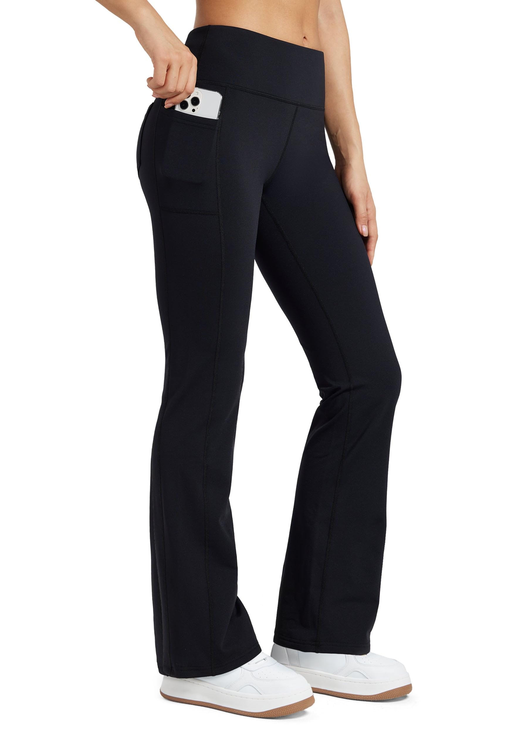 WILLIT Thermo Leggings Damen Winter Gefütterte Fleece Sporthose Yogahose Warm Sport Leggings Laufhose Bootcut Hose High Waist mit Taschen Schwarz M