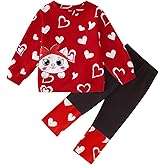 GLIGLITTR Toddler Girls Valentines Day Outfit Love Heart Cute Cat Crewneck Sweatshirt Cat Lover Shirt Top+Pants Kids 2pcs Set