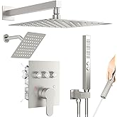 Shower System Dual Head,STARBATH 12+6" Rainfall Shower Head and Handheld Spray, Wall Mounted 3 Way Shower Faucet Set with Push Button Pressure Balance Valve and Trim Kit Brushed Nickel