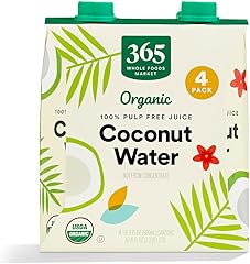 365 by Whole Foods Market, Organic Coconut Water, 100% Pulp-Free Juice, 16.9 Fl Oz per Carton, Pack of 4