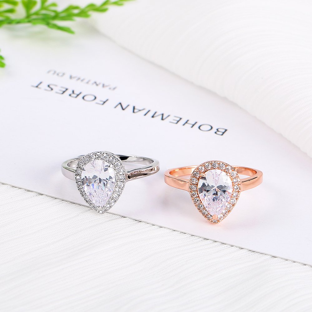 mytysun Wedding Rings 4 Ct Engagement Wedding Ring Teardrop Pear Cut CZ Cubic Zirconia Solitaire Wedding Jewelry for Women Girlfriend 9