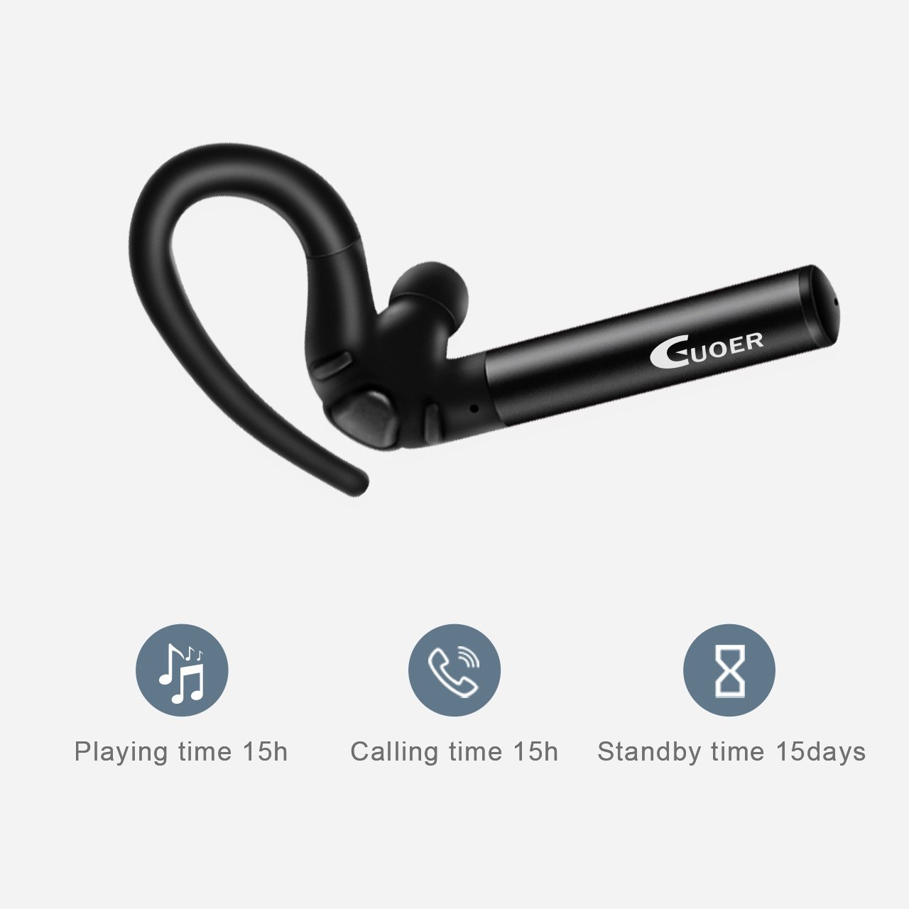 Guoer Bluetooth 4.1 Headset Noise Cancellation and Hands-free Stereo Earphone with Extra Extension Ear Piece, Microphone Volume Control, Compatible with iPhone Android Smartphones and Other Bluetooth-enabled Devices(Black)