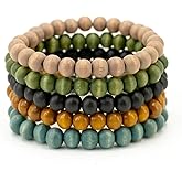 5pcs Wooden Bracelets for Women and Men, Elastic Handcraft Wooden Bead Retro Multi-layer Elastic Handcraft Bracelet,Vintage Bohemian Surfer Wristband Bangle Wrap Party Holiday Gift Accessories
