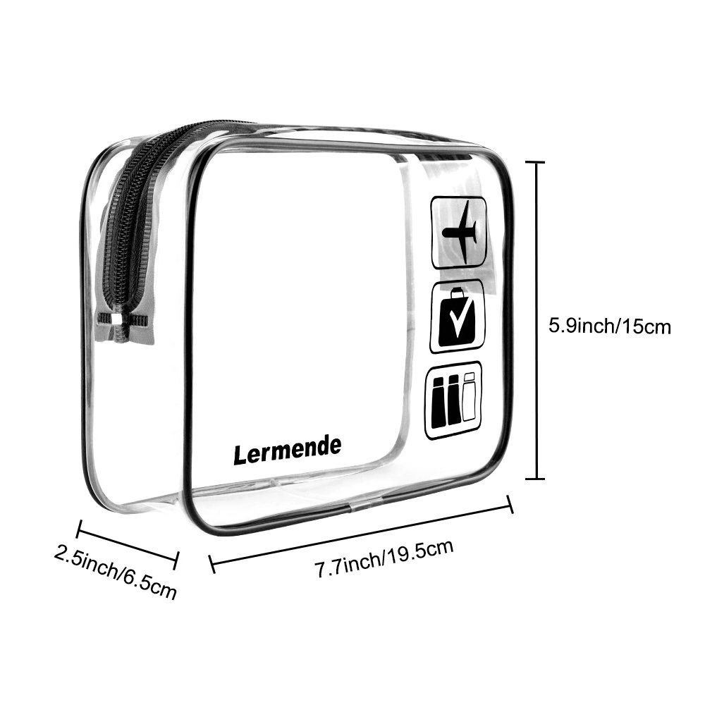 3pcs Lermende TSA Approved Toiletry Bag with Zipper Travel Luggage Pouch Carry On Clear Airport Airline Compliant Bag Travel Cosmetic Makeup Bags for Men Women Silicone Handle - Black : Beauty