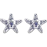 Porcelain Patterns Alloy Starfish Earrings Studs for Women, Fashion Star Studs Earrings,Summer Sea Jewelry, Cute Ocean Earrings for Daily Date Party Holiday Accessory Gifts