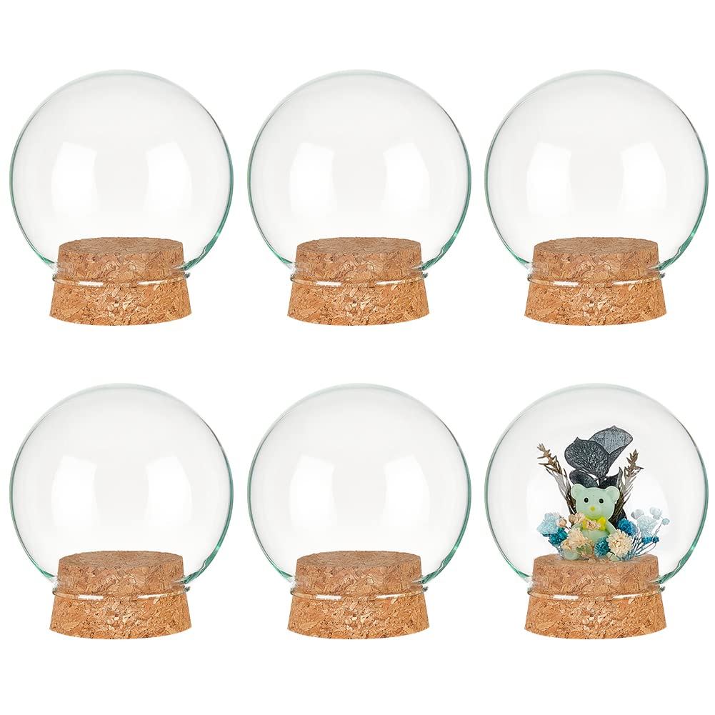 BENECREAT Set of 6 Glass Dome Lid Decorative Display Jars 64.5x70.5mm Bell Shaped Glass Jars with Cork Base for Party Favors, Art and Small Projects inner， Diameter: 39mm