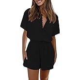 Fixmatti Short Sleeve Romper One Piece Button Up Jumpsuits for Women Summer Shorts Rompers