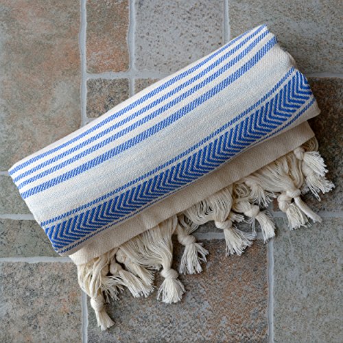 Dandelion - Ivory Basic Pattern - Naturally-Dyed Cotton Turkish Towel Peshtemal - 71x39 Inches - Navy Blue