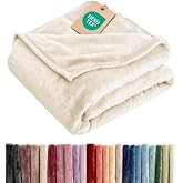 Fleece Blanket Throw Size - Ultra-Soft Warm Flannel Fleece Blanket - Cream | Soft, Warm, Outdoor Picnic Blanket, Camping, Travel, Lightweight, Cozy, Home Decor Gifts for Women, Men, Kids &amp; Teens