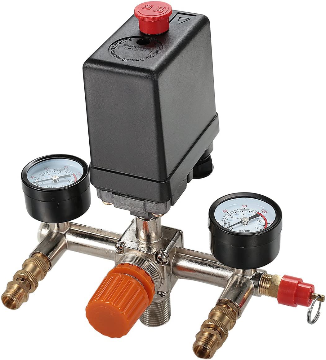 Photo 1 of Secbolt Pressure Switch Manifold Regulator Gauges Air Compressor Pressure Switch Control Valve 90-120PSI (Vertical Switch)
