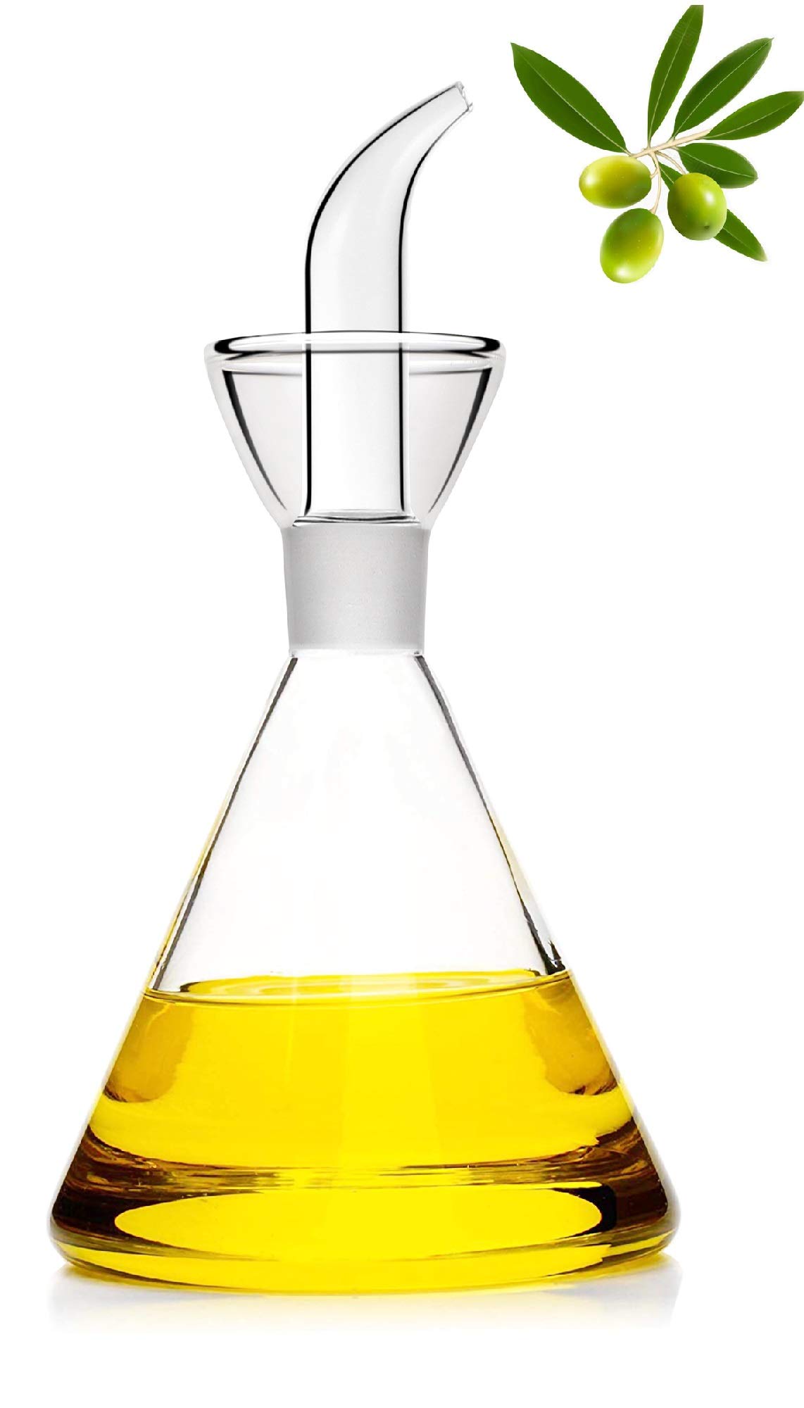 HAIZEEN 250ml/9oz Clear Glass Olive Oil Dispenser Bottle - Oil & Vinegar Cruet with Pourers and NO Funnel Needed - Olive Oil Carafe Decanter for Kitchen and BBQ