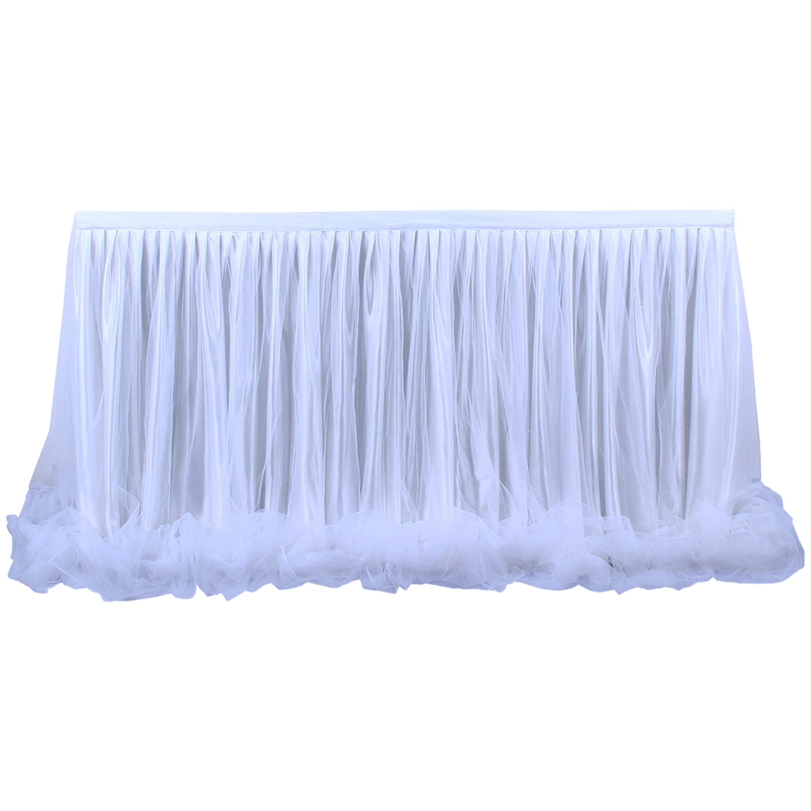 aromm Tulle Table Skirt Cover for Baby Shower Wedding Parties Table Decor 14 FT (L427cm×H77cm) White