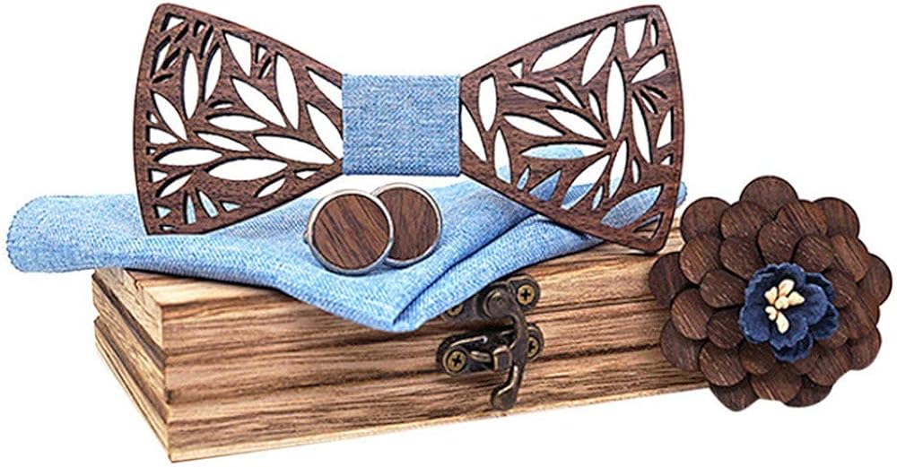 Herren Fliege Handmade Walnut Wood Fliege 3d Gepr/&auml;gte H/&ouml;lzfliege Einstecktuch und Manschettenkn/&ouml;pfe Set H/&ouml;lzerne Handgefertigte f/&uuml;r Hochzeiten Partei zum Anzug Zubeh/&ouml;r verstellbar Geschenk